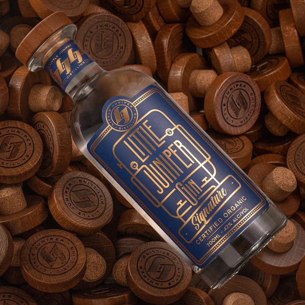 Little Juniper Gin, sustainable spirits packaging. DIAM cork, sustainable bottle closures